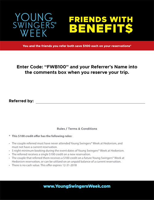 Preview of Young Swingers Week Friends with Benefits Referral Sheet