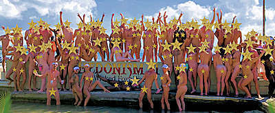 Group photos at the Hedonism II wall by the water sports.